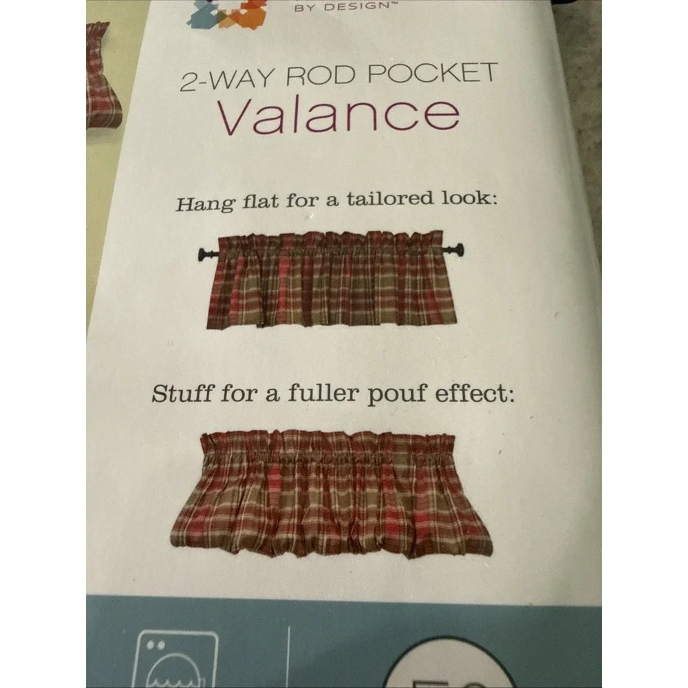Window Curtain Valance Red Tan Plaid Kitchen Cottage 72X18 Inch Farmhouse
